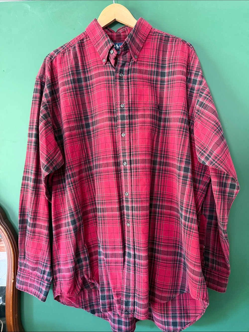 VNTG Ralph Lauren Blake 100% Cotton Red & Blk Plaid Mens XL Shirt Classic Winter